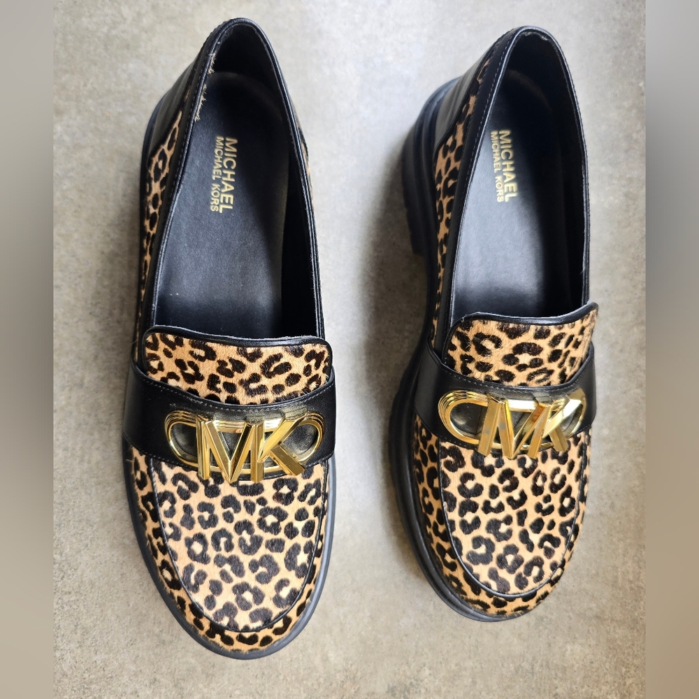 Michael Kors Leopard Print Flats with Black and Gold Accents